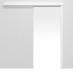 Frontansicht von Schiebetürsystem Weiß Dekorfolie vor der Wand laufend ohne Zarge