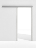 Frontansicht von GARANT Line-Schiebetürsystem vor der Wand laufend Authentic Grigio CePaL