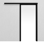 Frontansicht von LEBO Schiebetürsystem vor der Wand laufend Ultramatt Schwarz ähnl. RAL 9005 Versio inkl. Zarge