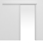 Frontansicht von Schiebetürsystem vor der Wand laufend Bütte Weiß Duradecor - Hörmann