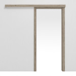 Frontansicht von HÖRMANN Schiebetürsystem vor der Wand laufend Nordeiche Duradecor mit Zarge