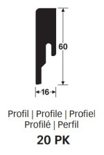 Querschnitt von Weiß streichfähig 2222 Fußleiste Profil 20 PK (2380 x 16 x 60 mm) - MEISTER