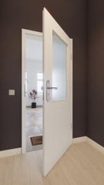 Front-Milieuansicht von GARANT Wohnungseingangstür Weißlack 9016 mit Lichtausschnitt LA-6