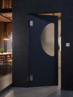 CloseUp-Milieuansicht von HÖRMANN Kunststoff-Pendeltür mit Lichtausschnitt halbrund