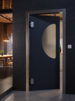 CloseUp-Milieuansicht von HÖRMANN Kunststoff-Pendeltür mit Lichtausschnitt halbrund inkl. Umfassungszarge