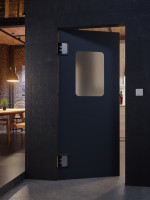 CloseUp-Milieuansicht von HÖRMANN Kunststoff-Pendeltür mit Lichtausschnitt eckig