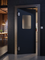 CloseUp-Milieuansicht von HÖRMANN Kunststoff-Pendeltür mit Lichtausschnitt eckig inkl. Blendrahmen