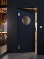 CloseUp-Milieuansicht von HÖRMANN Kunststoff-Pendeltür mit Lichtausschnitt rund