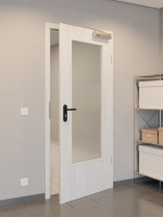 CloseUp-Flur-Milieuansicht von GARANT Rauchschutztür Authentic Grigio CePaL mit Lichtausschnitt LA-DIN