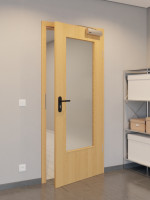 CloseUp-Flur-Milieuansicht von GARANT Rauchschutztür Eiche Premium CePaL mit Lichtausschnitt LA-DIN