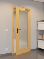 CloseUp-Flur-Milieuansicht von GARANT Rauchschutztür Buche Exklusiv CePaL mit Lichtausschnitt LA-2