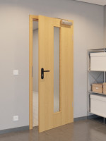CloseUp-Flur-Milieuansicht von GARANT Rauchschutztür Eiche Premium CePaL mit Lichtausschnitt LA-4 mittig