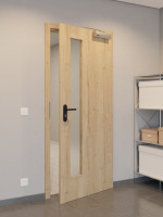 CloseUp-Flur-Milieuansicht von GARANT Rauchschutztür Authentic Risseiche CePaL mit Lichtausschnitt LA-4 schlossseitig