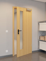 CloseUp-Flur-Milieuansicht von GARANT Rauchschutztür Eiche Premium CePaL mit Lichtausschnitt LA-4 schlossseitig