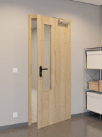 CloseUp-Flur-Milieuansicht von GARANT Rauchschutztür Authentic Risseiche CePaL mit Lichtausschnitt LA-5 schlossseitig