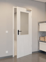 CloseUp-Flur-Milieuansicht von GARANT Rauchschutztür Authentic Grigio CePaL mit Lichtausschnitt LA-6