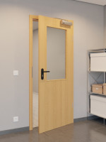 CloseUp-Flur-Milieuansicht von GARANT Rauchschutztür Eiche Premium CePaL mit Lichtausschnitt LA-6