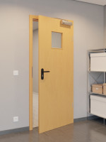 CloseUp-Flur-Milieuansicht von GARANT Rauchschutztür Buche Exklusiv CePaL mit Lichtausschnitt LA-7