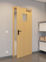 CloseUp-Flur-Milieuansicht von GARANT Rauchschutztür Eiche Premium CePaL mit Lichtausschnitt LA-7