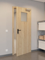 CloseUp-Flur-Milieuansicht von GARANT Rauchschutztür Authentic Risseiche CePaL mit Lichtausschnitt LA-9