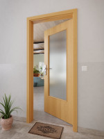 CloseUp-Milieuansicht von GARANT Wohnungseingangstür Eiche Premium CePaL mit Lichtausschnitt LA-DIN