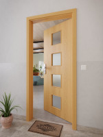 CloseUp-Milieuansicht von GARANT Wohnungseingangstür Eiche Premium CePaL mit Lichtausschnitt LA-10