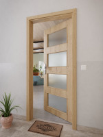 CloseUp-Milieuansicht von GARANT Wohnungseingangstür Authentic Risseiche CePaL mit Lichtausschnitt LA-11