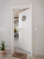 CloseUp-Milieuansicht von GARANT Wohnungseingangstür Authentic Grigio CePaL mit Lichtausschnitt LA-12