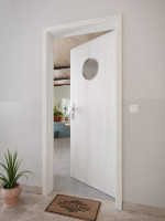 CloseUp-Milieuansicht von GARANT Wohnungseingangstür Authentic Grigio GCK08 mit Lichtausschnitt LA-12