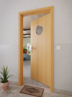 CloseUp-Milieuansicht von GARANT Wohnungseingangstür Eiche Premium CePaL mit Lichtausschnitt LA-12