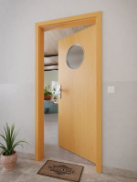 CloseUp-Milieuansicht von GARANT Wohnungseingangstür Buche Exklusiv CePaL mit Lichtausschnitt LA-13