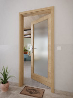 CloseUp-Milieuansicht von GARANT Wohnungseingangstür Quer Authentic Risseiche CePaL mit Lichtausschnitt LA-3