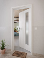 CloseUp-Milieuansicht von GARANT Wohnungseingangstür Authentic Grigio GCK08 mit Lichtausschnitt LA-4 bandseitig