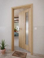 CloseUp-Milieuansicht von GARANT Wohnungseingangstür Authentic Risseiche CePaL mit Lichtausschnitt LA-4 bandseitig