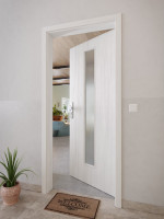 CloseUp-Milieuansicht von GARANT Wohnungseingangstür Authentic Grigio CePaL mit Lichtausschnitt LA-4 mittig