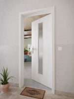 CloseUp-Milieuansicht von GARANT Wohnungseingangstür Authentic Grigio GCK08 mit Lichtausschnitt LA-4 mittig