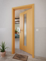 CloseUp-Milieuansicht von GARANT Wohnungseingangstür Buche Exklusiv CePaL mit Lichtausschnitt LA-4 mittig