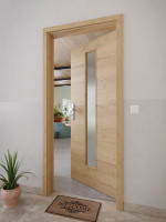 CloseUp-Milieuansicht von GARANT Wohnungseingangstür Quer Authentic Risseiche CePaL mit Lichtausschnitt LA-4 mittig