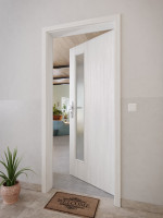 CloseUp-Milieuansicht von GARANT Wohnungseingangstür Authentic Grigio GCK08 mit Lichtausschnitt LA-4 schlossseitig