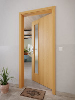 CloseUp-Milieuansicht von GARANT Wohnungseingangstür Eiche Premium CePaL mit Lichtausschnitt LA-4 schlossseitig