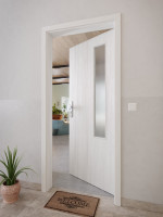 CloseUp-Milieuansicht von GARANT Wohnungseingangstür Authentic Grigio CePaL mit Lichtausschnitt LA-5 bandseitig