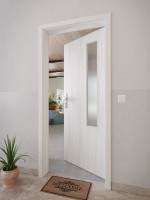 CloseUp-Milieuansicht von GARANT Wohnungseingangstür Authentic Grigio GCK08 mit Lichtausschnitt LA-5 bandseitig