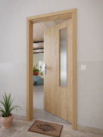 CloseUp-Milieuansicht von GARANT Wohnungseingangstür Authentic Risseiche CePaL mit Lichtausschnitt LA-5 bandseitig