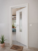 CloseUp-Milieuansicht von GARANT Wohnungseingangstür Authentic Grigio CePaL mit Lichtausschnitt LA-5 mittig