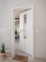 CloseUp-Milieuansicht von GARANT Wohnungseingangstür Authentic Grigio GCK08 mit Lichtausschnitt LA-5 mittig