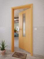 CloseUp-Milieuansicht von GARANT Wohnungseingangstür Buche Exklusiv CePaL mit Lichtausschnitt LA-5 mittig