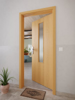 CloseUp-Milieuansicht von GARANT Wohnungseingangstür Eiche Premium CePaL mit Lichtausschnitt LA-5 mittig