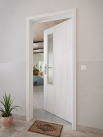 CloseUp-Milieuansicht von GARANT Wohnungseingangstür Authentic Grigio CePaL mit Lichtausschnitt LA-5 schlossseitig