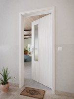 CloseUp-Milieuansicht von GARANT Wohnungseingangstür Authentic Grigio GCK08 mit Lichtausschnitt LA-5 schlossseitig