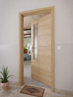 CloseUp-Milieuansicht von GARANT Wohnungseingangstür Quer Authentic Risseiche CePaL mit Lichtausschnitt LA-5 schlossseitig